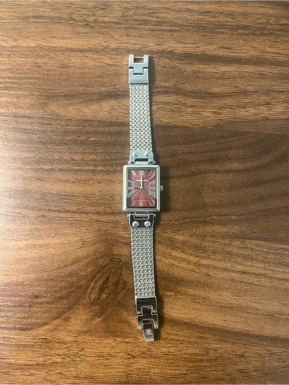 Anne Klein Silver Mesh Bracelet Watch with Red Dial- RARE!